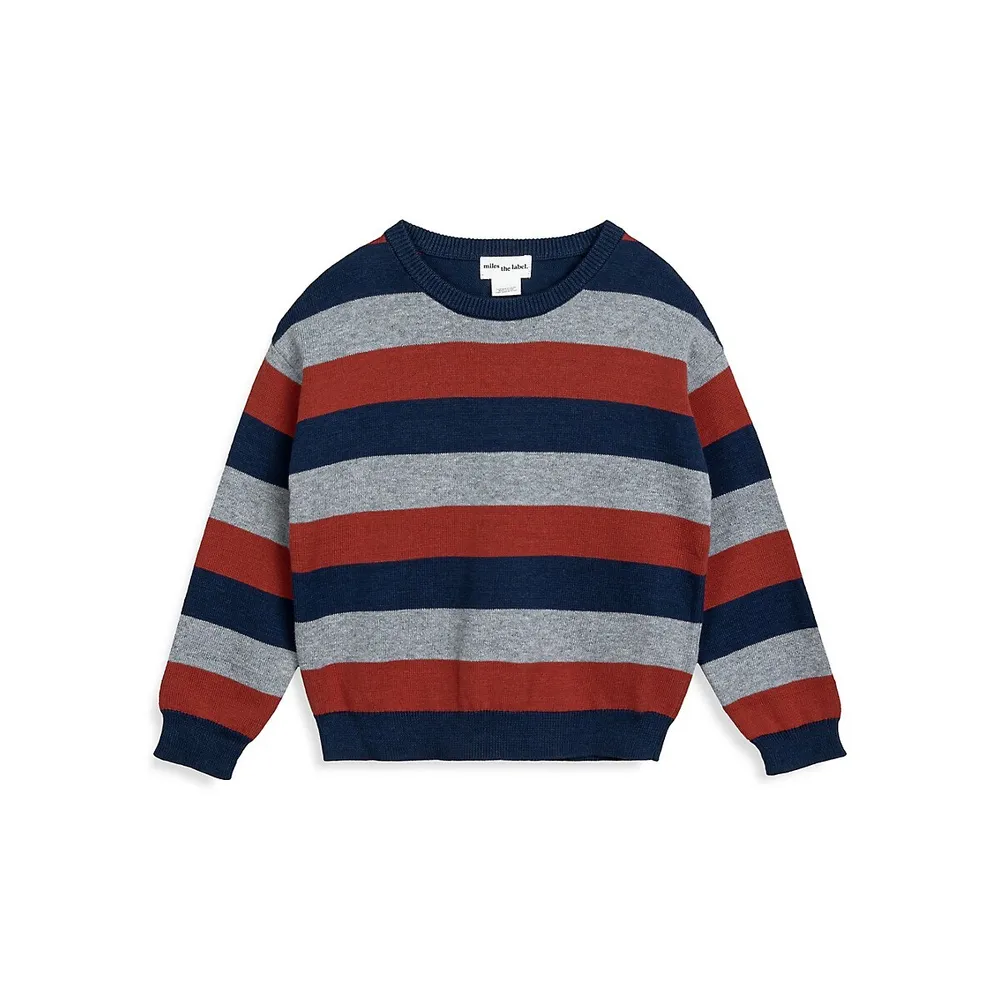 Chandail en tricot à rayures à contraste de couleurs pour garçon
