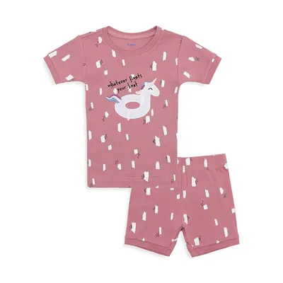 Pyjama à motif de flotteur piscine en forme licorne pour fillette, deux pièces