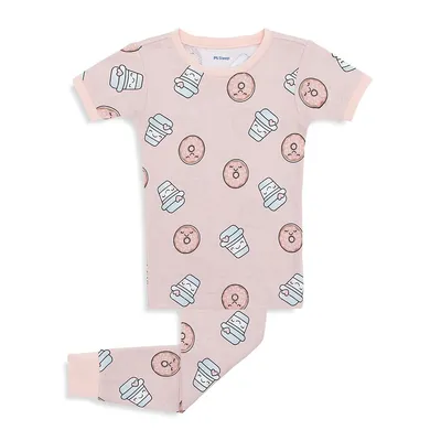 Pyjama en coton à imprimé de beignes pour fille, deux pièces