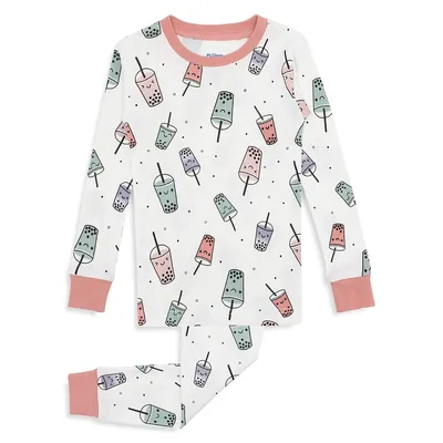 Little Girl's 2-Piece Bubble Tea-Print Pyjama Set