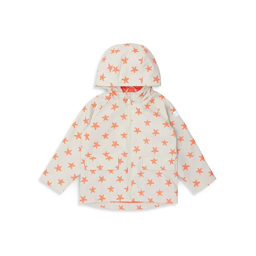 Little Girl's Star-Print Hooded Raincoat