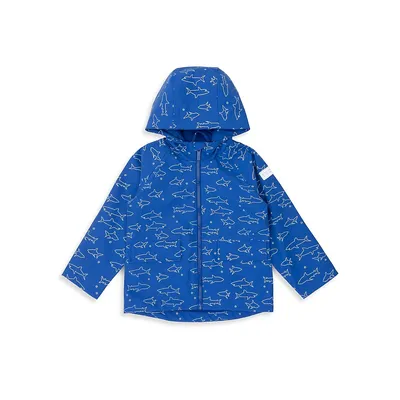 Little Boy's Shark-Print Hooded Raincoat