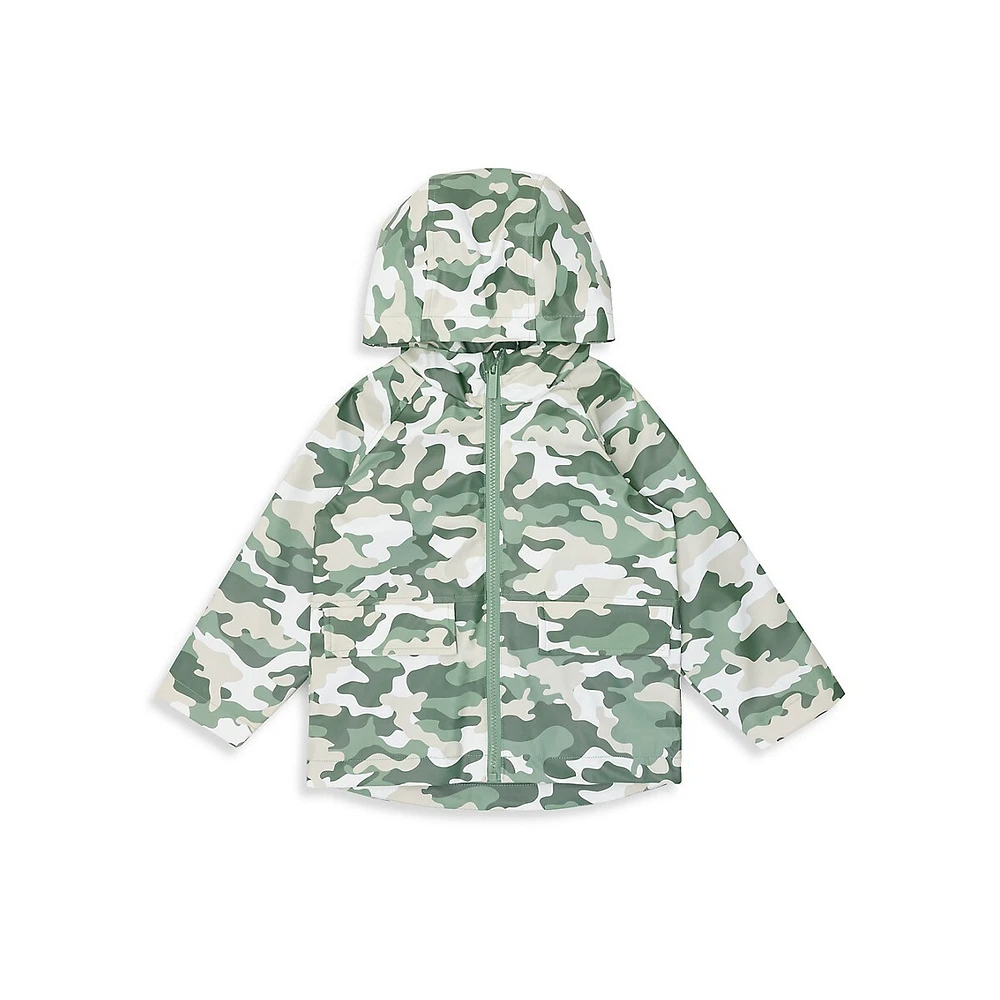 Little Boy's Camo-Print Hooded Raincoat