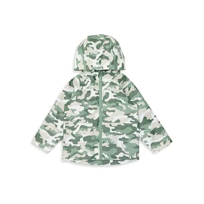 Little Boy's Camo-Print Hooded Raincoat