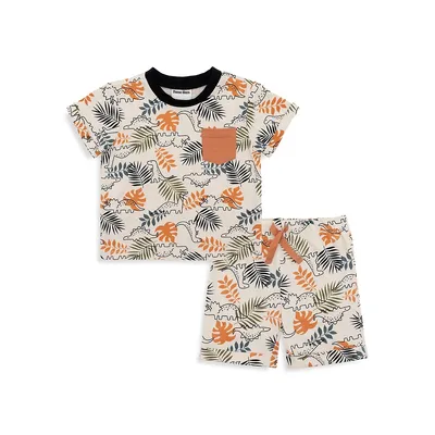 Baby Boy's 2-Piece Tropical Dino T-Shirt and Shorts Set