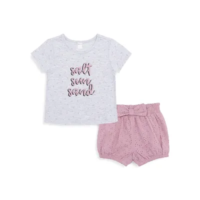 Little Girl's 2-Piece Salt Sun Sand T-Shirt and Eyelet Shorts Set