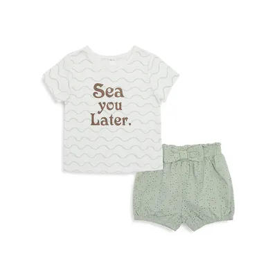 Little Girl's 2-Piece Sea You Later T-Shirt and Shorts Set