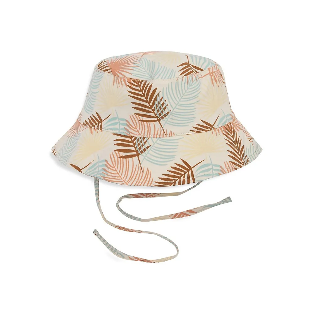Ensemble robe et chapeau à imprimé de feuilles palmier pour fillette