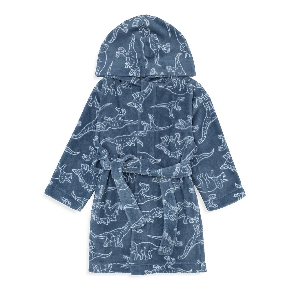 Little Boy's Dino-Print Hooded Plush Bath Robe