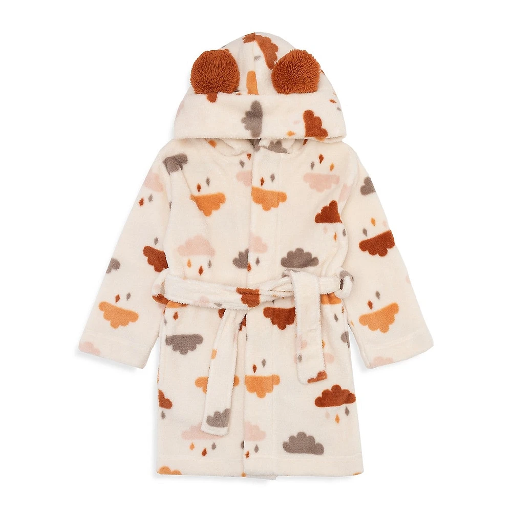 LIttle Girl's Floral-Print Hooded Plush Bath Robe