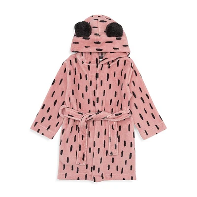 Girl's Floral-Print Hooded Plush Bath Robe