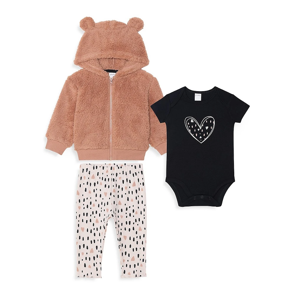 Baby Girl's 3-Piece Plush Hoodie, Pants and Shirt Set