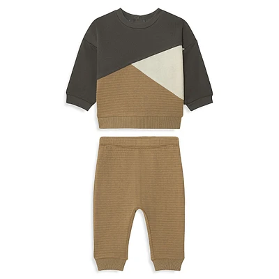 Ensemble pantalon de jogging et chandail coupé-cousu en molleton avec coutures style ottoman pour petit garçon