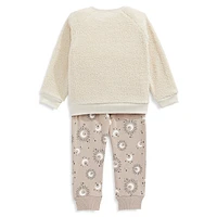 Little Girl's 2-Piece Faux Shearling & Floral Popover Set