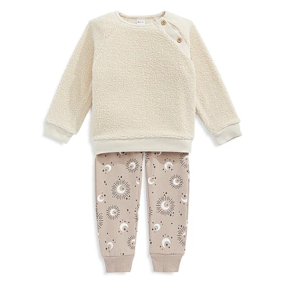 Little Girl's 2-Piece Faux Shearling & Floral Popover Set