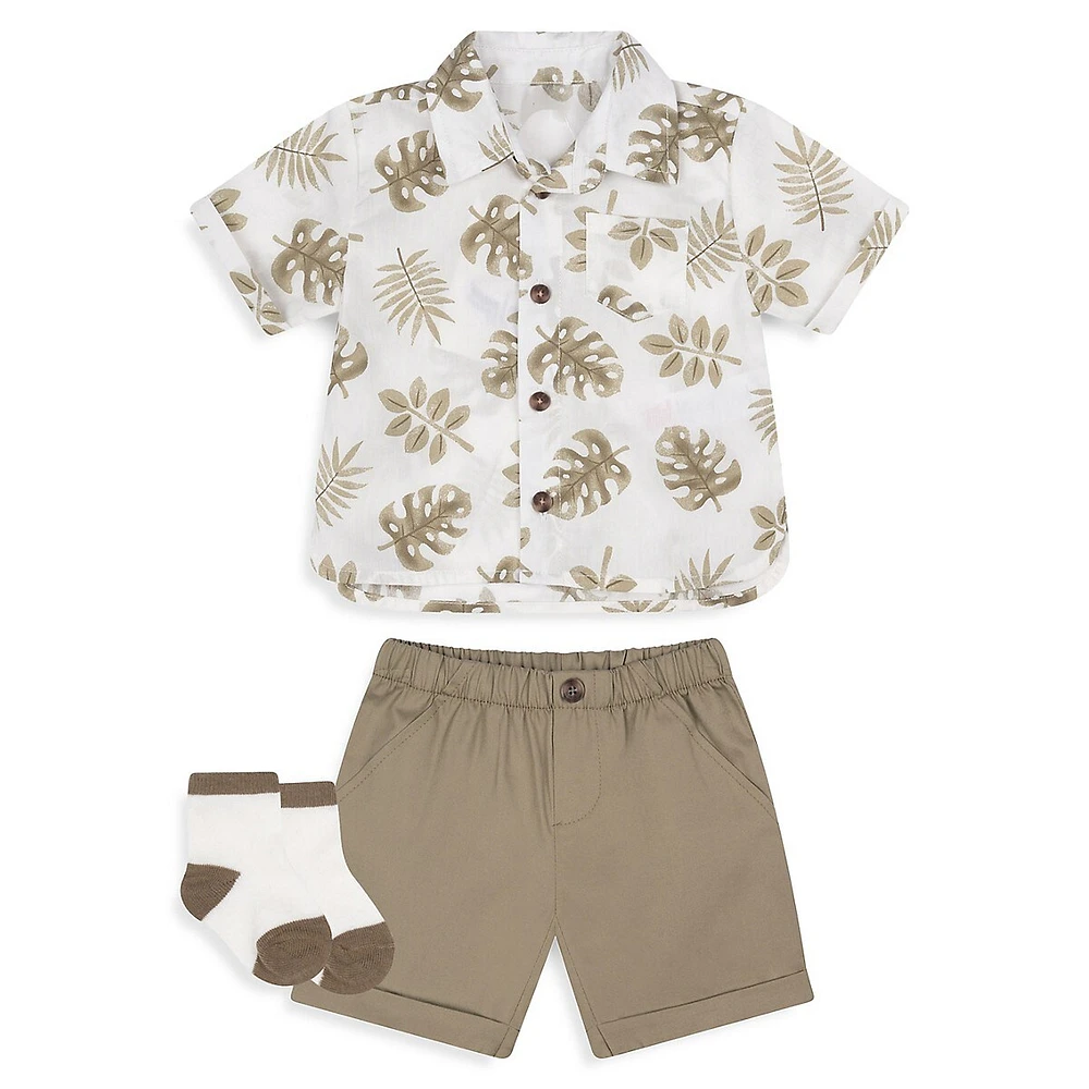 Baby Boy's 4-Piece Tropical Leaves Short-Sleeve Shirt, Chino Shorts & Socks Set