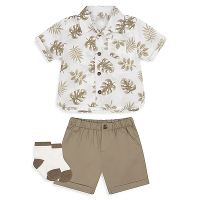 Baby Boy's 4-Piece Tropical Leaves Short-Sleeve Shirt, Chino Shorts & Socks Set
