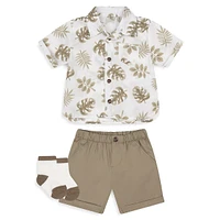 Baby Boy's 4-Piece Tropical Leaves Short-Sleeve Shirt, Chino Shorts & Socks Set