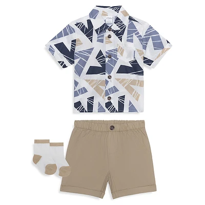 Baby Boy's 4-Piece Tropical Leaves Short-Sleeve Shirt, Chino Shorts & Socks Set