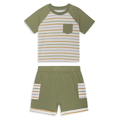 Baby Boy's 2-Piece Striped Baseball T-Shirt & Shorts Set