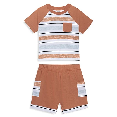 Baby Boy's 2-Piece Striped Baseball T-Shirt & Shorts Set