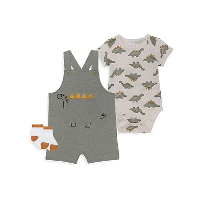 Baby Boy's 3-Piece Printed Diaper Shirt, Overalls & Socks Set