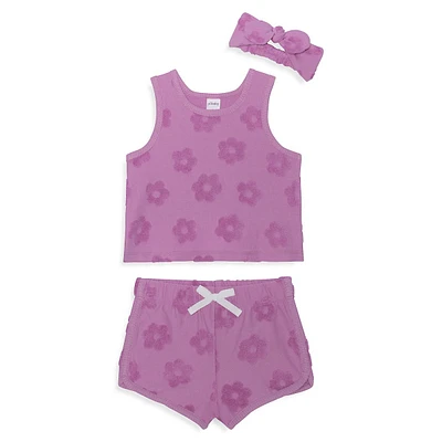 Little Girl's 3-Piece Floral Tank, Shorts & Headband Set