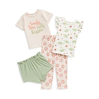 Little Girl's 4-Piece Shirts, Shorts & Pants Mixable Set