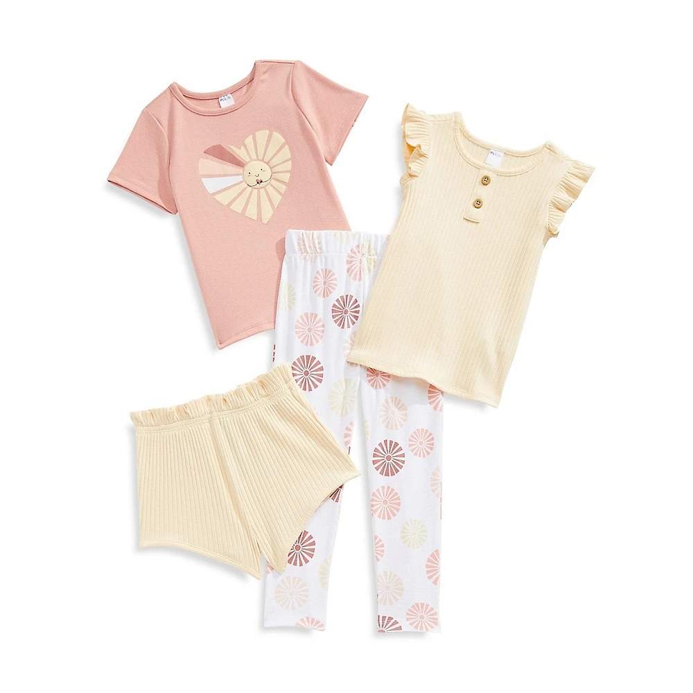 Little Girl's 4-Piece Shirts, Shorts & Pants Mixable Set