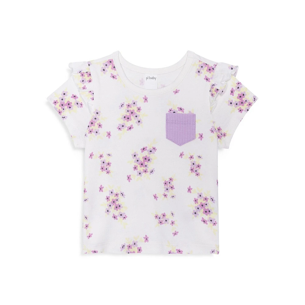 Little Girl's 3-Piece Floral T-Shirt, Shorts & Headband Set