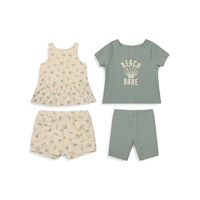 Little Girl's 4-Piece Tops & Shorts Set