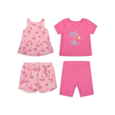 Little Girl's 4-Piece Tops & Shorts Set