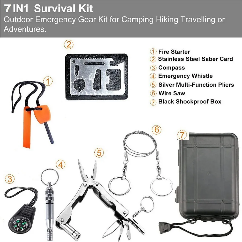 Multi Functional 7 in 1 Camping Hiking Outdoor Survival Traveling