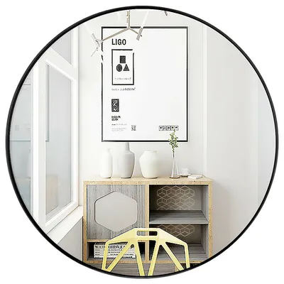 27.5'' Modern Metal Wall-mounted Round Mirror For Bathroom Entryway Black