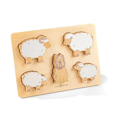 Set Of 5 Sheperd Animals On Wooden Plate
