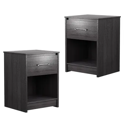 2pcs Nightstand With Drawer Storage Shelf Wooden End Side Table Bedroom