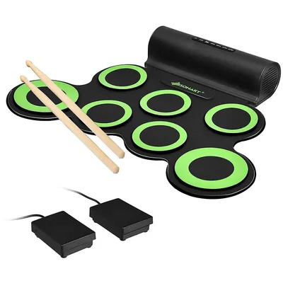 Electronic Roll Up Drum Set 7 Pads Midi Drum Kit W/ 2 Speaker & Headphone Green