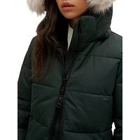 Faux-Fur Removable Hood Quilted Parka