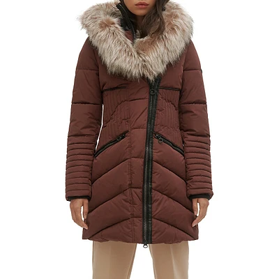 Faux Fur Hood Quilted Parka