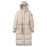 Removable-Hood Quilted Maxi Parka