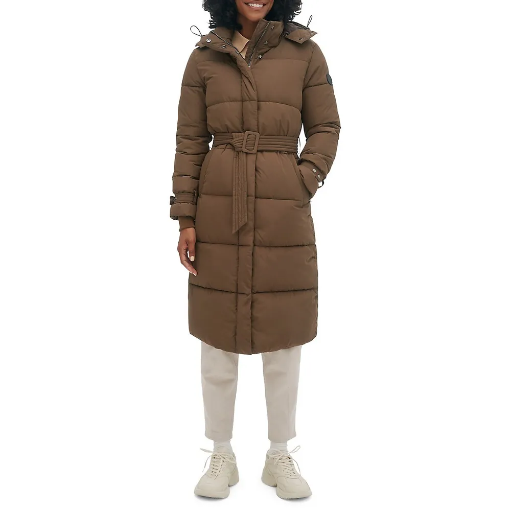 Removable-Hood Quilted Maxi Parka