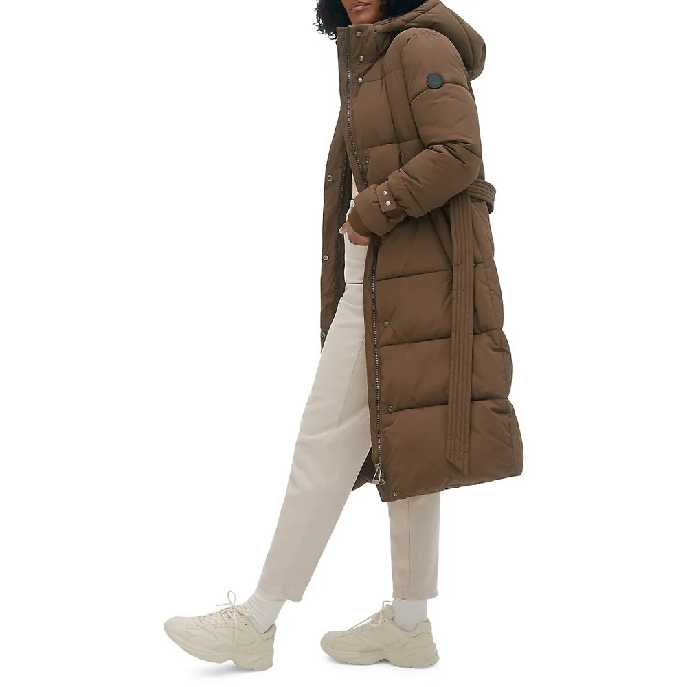 Removable-Hood Quilted Maxi Parka