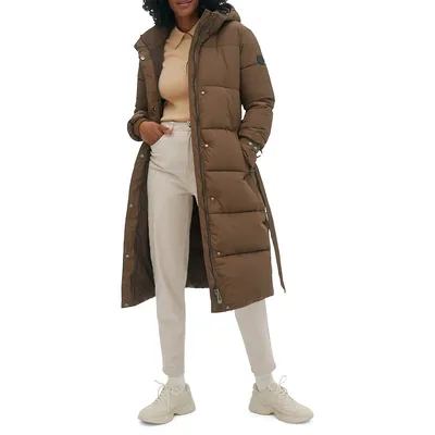 Removable-Hood Quilted Maxi Parka