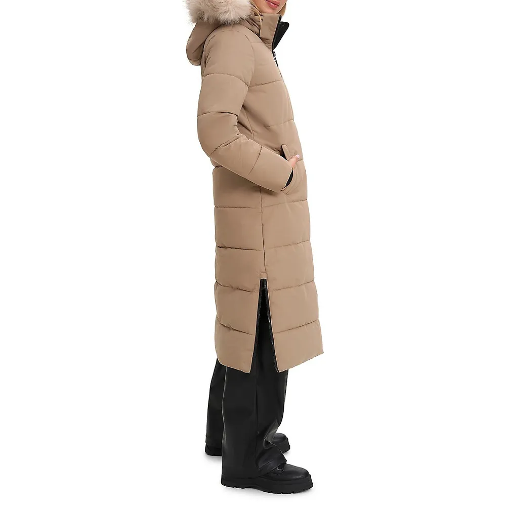 Faux Fur-Trim Hood Longline Maxi Parka