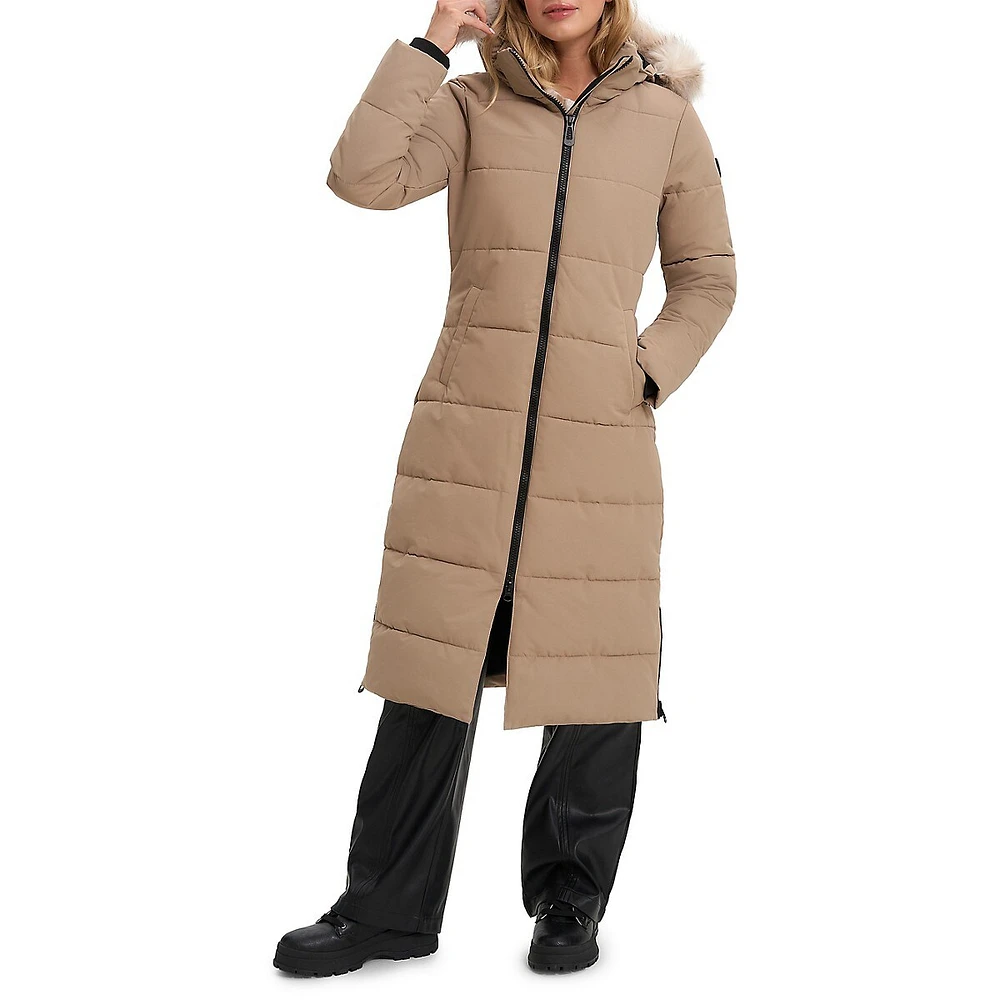 Faux Fur-Trim Hood Longline Maxi Parka