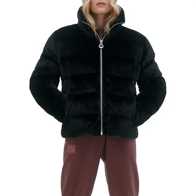Pillow-Collar Cropped Quilted Puffer