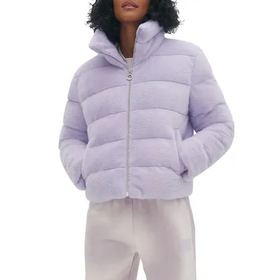 Pillow-Collar Cropped Quilted Puffer