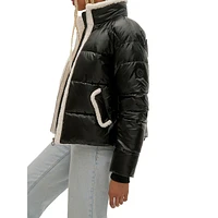 Faux Shearling Trim Short Puffer