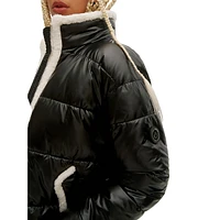 Faux Shearling Trim Short Puffer