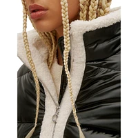 Faux Shearling Trim Short Puffer